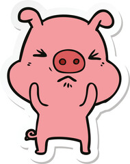 sticker of a cartoon angry pig