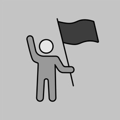 Man standing and holding in hands flag vector icon