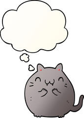 happy cartoon cat and thought bubble in smooth gradient style