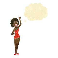 cartoon dancing woman with thought bubble