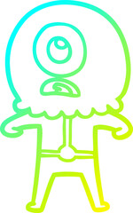 cold gradient line drawing cartoon cyclops alien spaceman