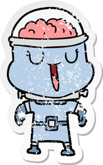 distressed sticker of a happy cartoon robot