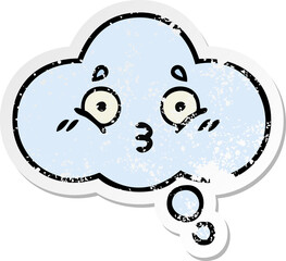 distressed sticker of a cute cartoon thought bubble