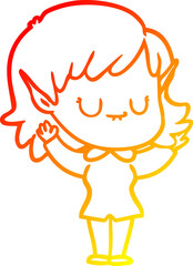 warm gradient line drawing happy cartoon elf girl