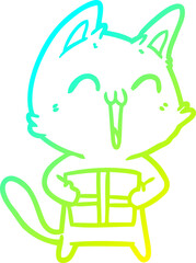 cold gradient line drawing happy cartoon cat