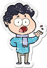 distressed sticker of a cartoon man gasping in surprise