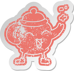 distressed old sticker of a blue tea pot