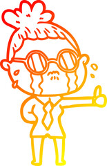 warm gradient line drawing cartoon crying woman wearing spectacles