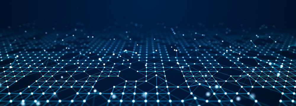 Corrupted network or connection. Abstract digital background of points and lines. Glowing plexus. Big data. Abstract technology science background. 3d rendering