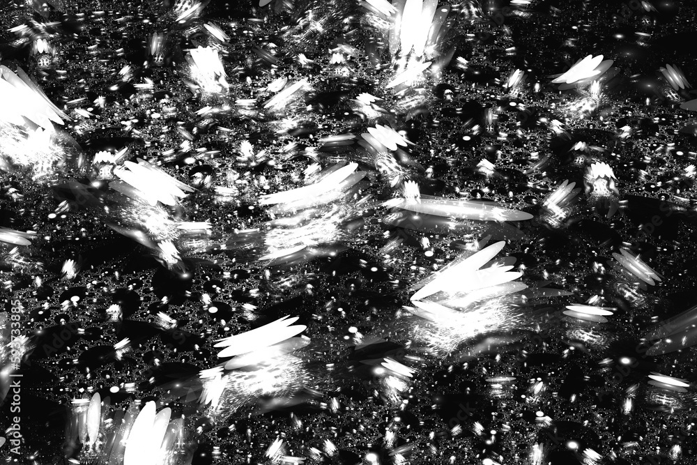 Aufkleber white pattern of crooked strokes on a black background. abstract fractal 3d rendering