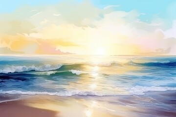 Fototapeta na wymiar Wonderful dreamy light watercolor the ocean with few details - Generative AI