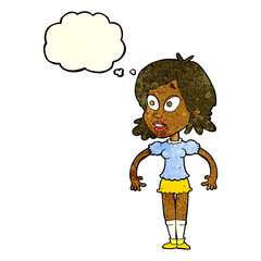 cartoon surprised woman with thought bubble