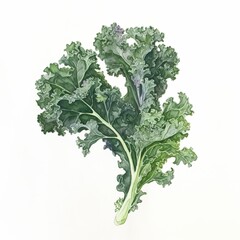 Fresh kale leaf in watercolor style