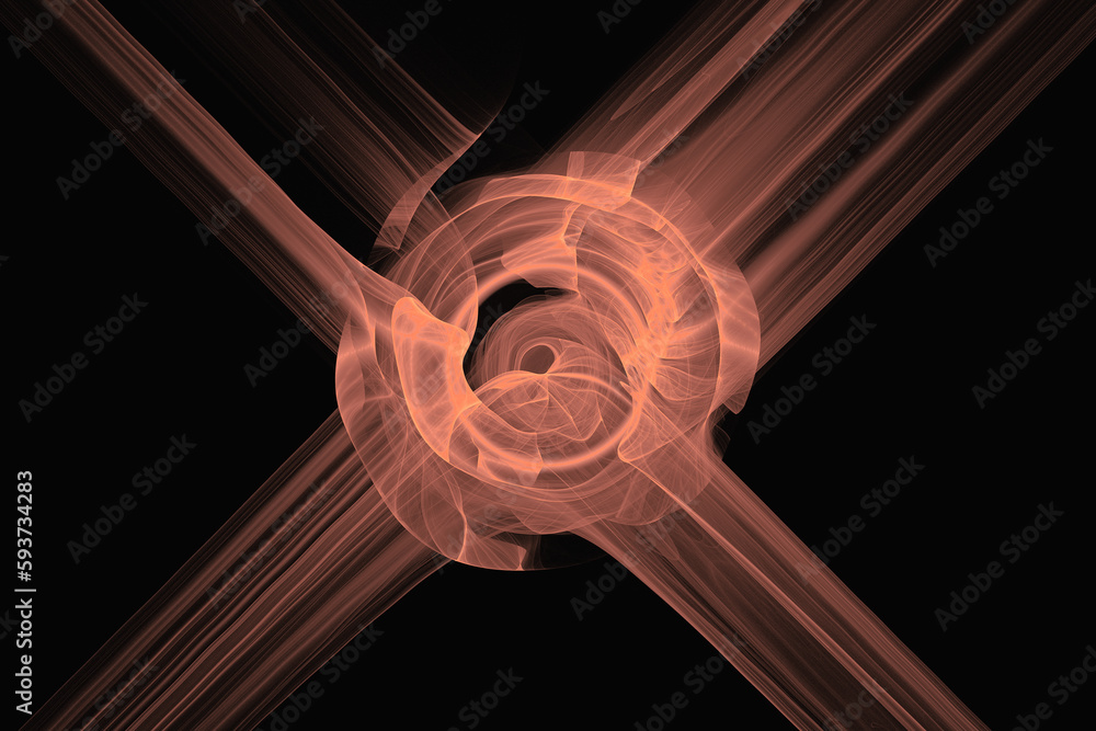 Aufkleber orange cross pattern of crooked waves on a black background. abstract fractal 3d rendering