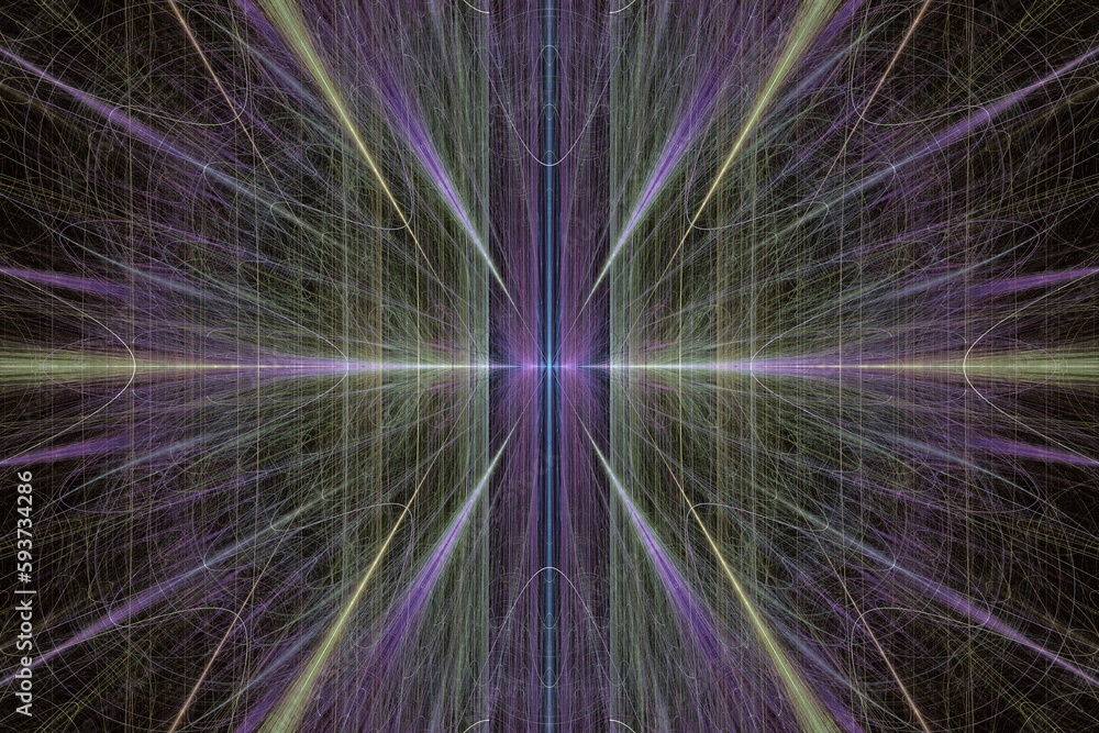 Aufkleber purple green pattern of crooked threads on a black background. abstract fractal 3d rendering