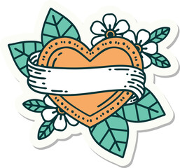 tattoo style sticker of a heart and banner