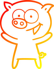 warm gradient line drawing cheerful pig cartoon