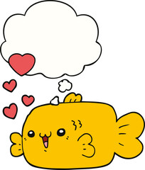 cute cartoon fish with love hearts and thought bubble