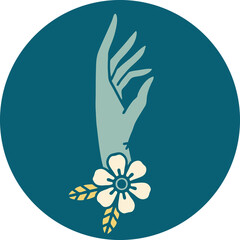 tattoo style icon of a hand and flower