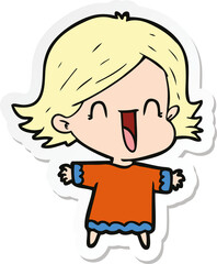 sticker of a cartoon happy woman
