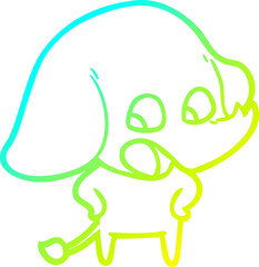 cold gradient line drawing cute cartoon elephant