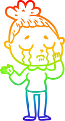 rainbow gradient line drawing cartoon crying woman