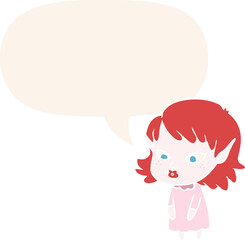 cartoon elf girl and pointy ears and speech bubble in retro style