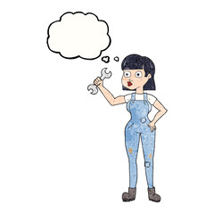 thought bubble textured cartoon mechanic woman