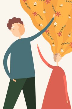 Illustration of a man touching a woman's hair