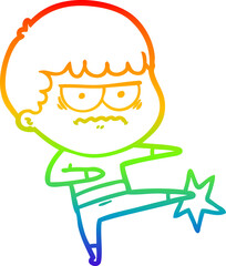 rainbow gradient line drawing cartoon annoyed man