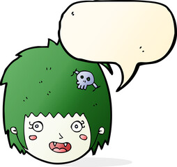 cartoon happy vampire girl face with speech bubble