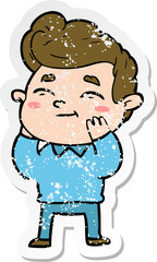 distressed sticker of a happy cartoon man