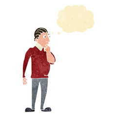 cartoon curious man with thought bubble