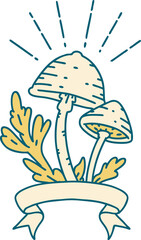 banner with tattoo style mushrooms