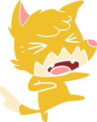 angry flat color style cartoon fox attacking