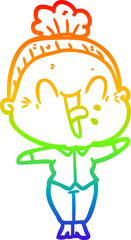 rainbow gradient line drawing cartoon happy old woman