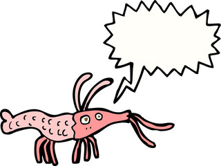 cartoon shrimp with speech bubble