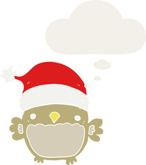 cute christmas owl and thought bubble in retro style