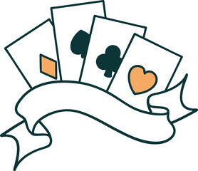 tattoo style icon of cards and banner