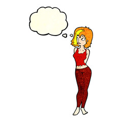 cartoon attractive girl with thought bubble