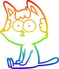 rainbow gradient line drawing happy cartoon cat