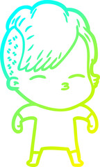 cold gradient line drawing cartoon squinting girl