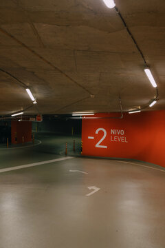 Underground parking garage entrance.