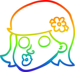 rainbow gradient line drawing cartoon face girl