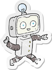 retro distressed sticker of a cartoon robot