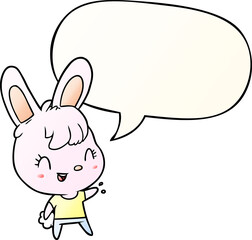 cute cartoon rabbit and speech bubble in smooth gradient style