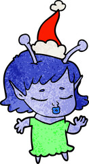 cute alien girl textured cartoon of a wearing santa hat