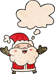 cartoon santa claus and thought bubble in grunge texture pattern style