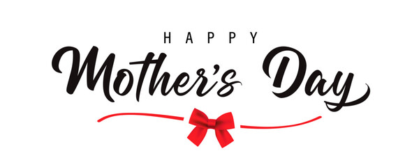 Happy Mothers Day card with red bow and hand drawn divider shape. Vector illustration