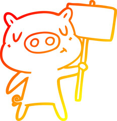 warm gradient line drawing cartoon content pig signpost;sign